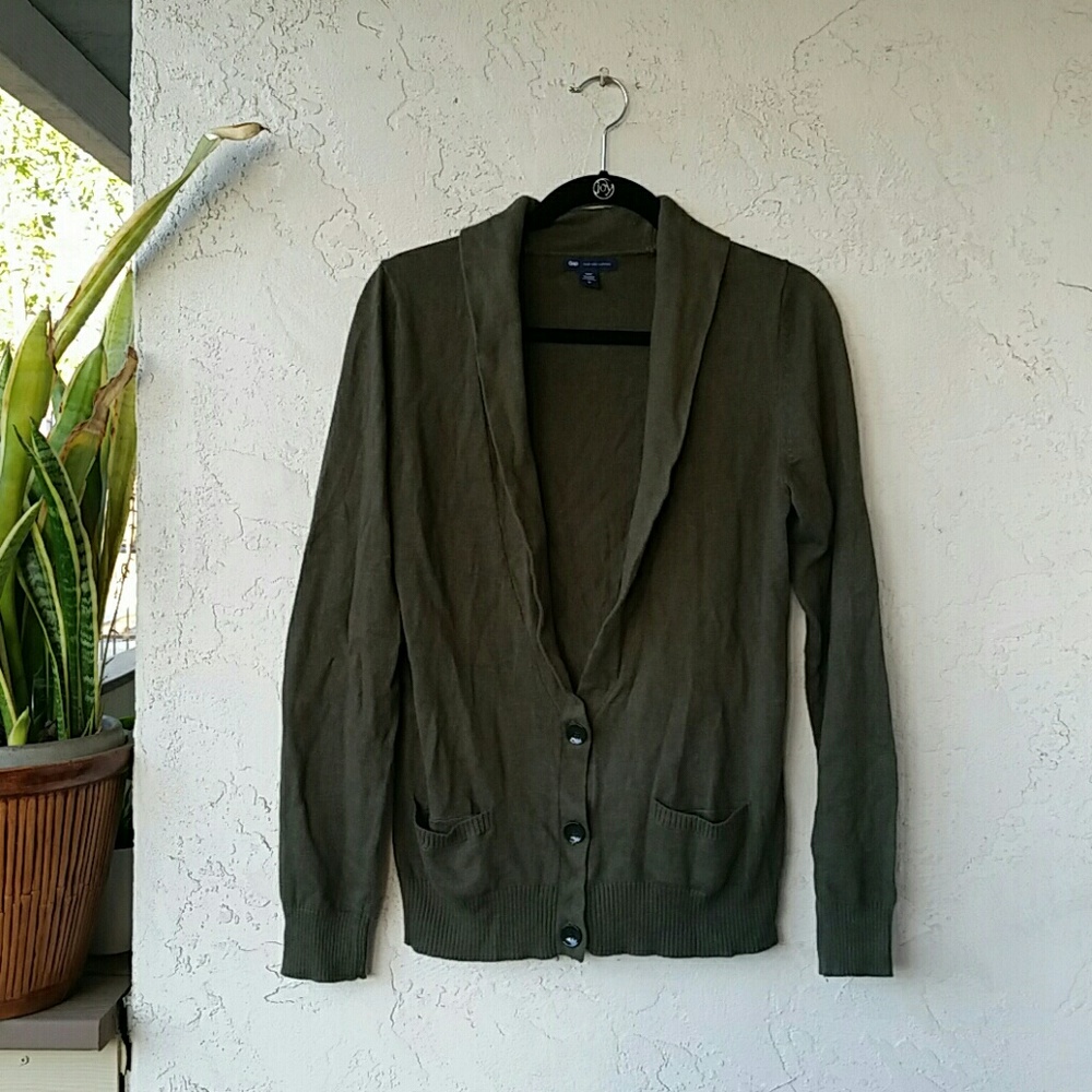 Olive Green GAP Cardigan Sweater w/ Cashmere